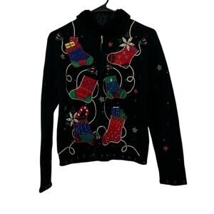 Designers Studio Originals Vintage Novelty Full Zip Christmas Sweater Size P/S